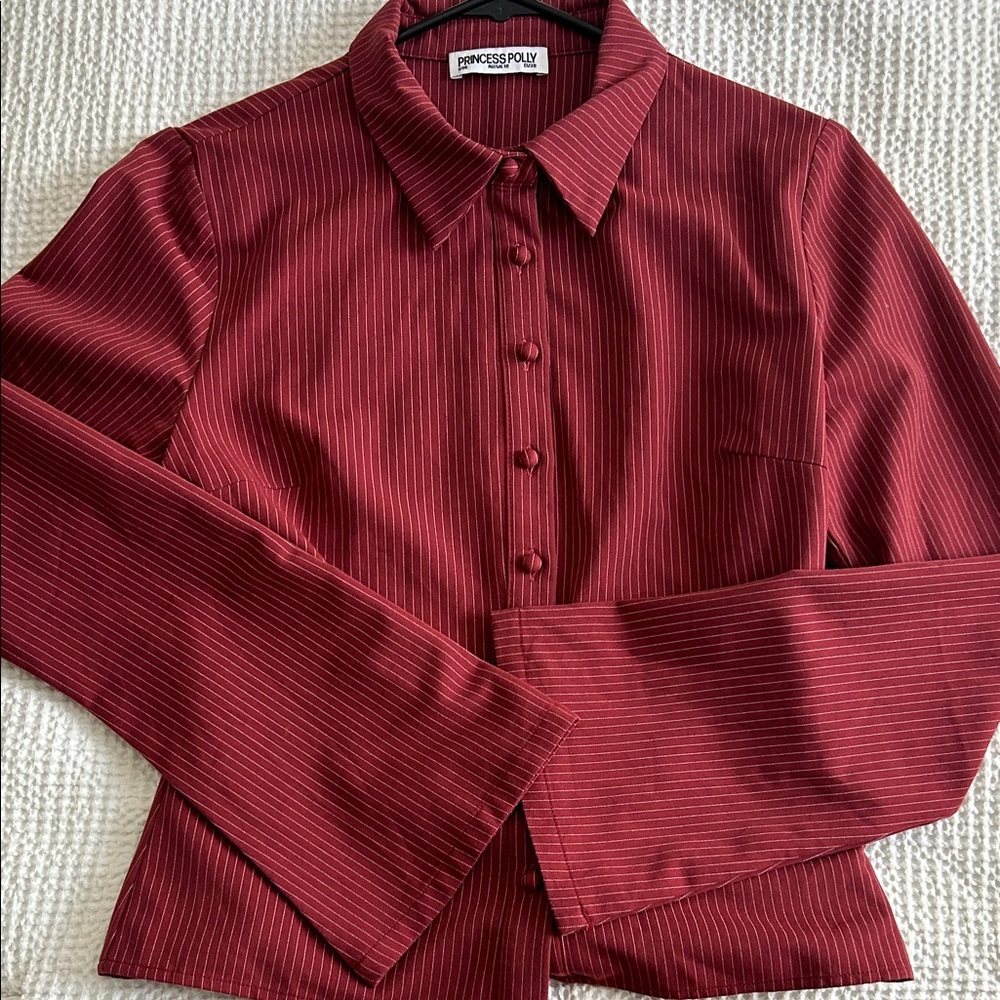 Princess Polly Burgundy Striped Button Down Shirt